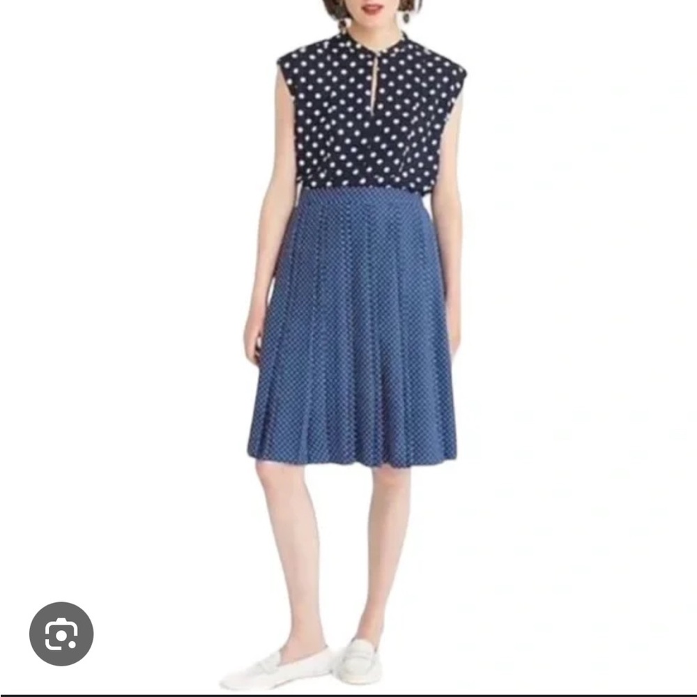 J. Crew Navy Pleated Skirt with White Dots